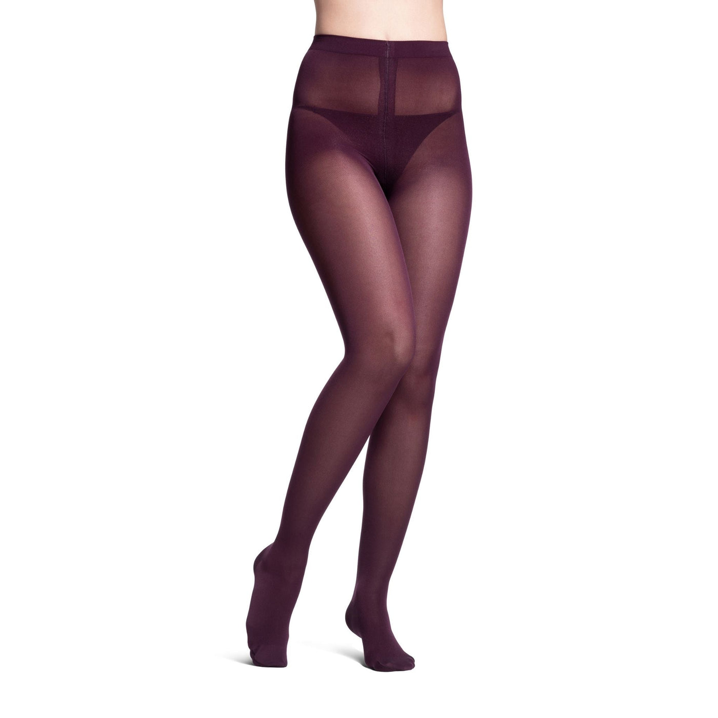 front view of mulberry soft opaque compression pantyhose