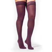 side view of mulberry soft opaque thigh high compression socks