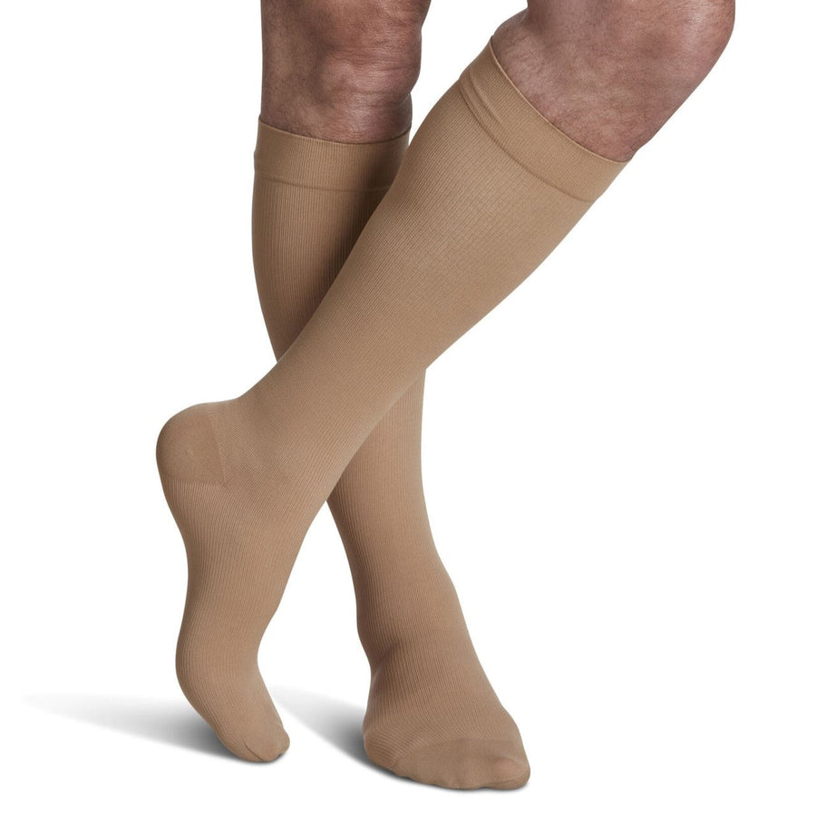 sigvaris-860-opaque-compression-sock-knee-high-men-light-beige-closed-toe-1-front-view