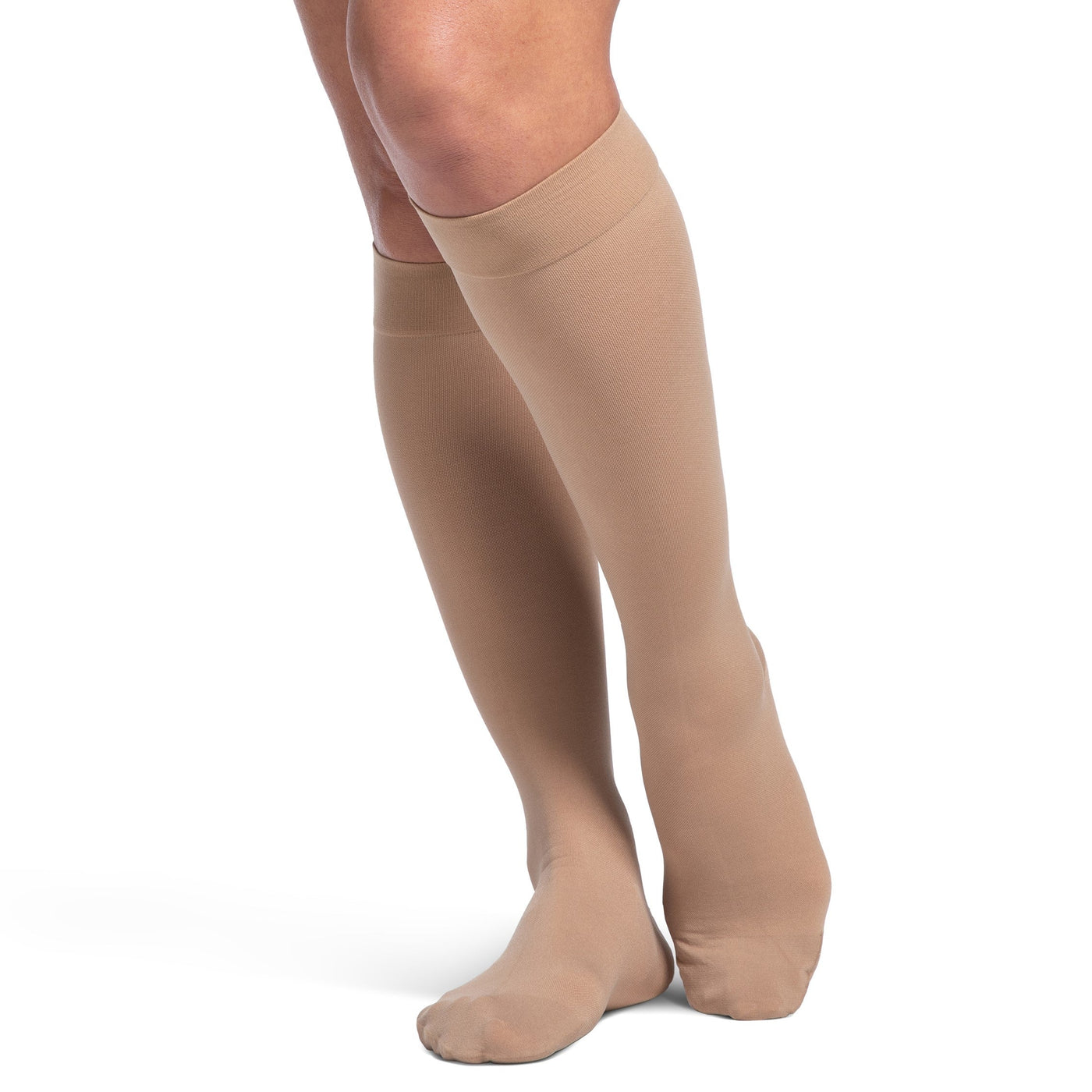 sigvaris-860-opaque-compression-sock-knee-high-women-golden-closed-toe-1-front-view