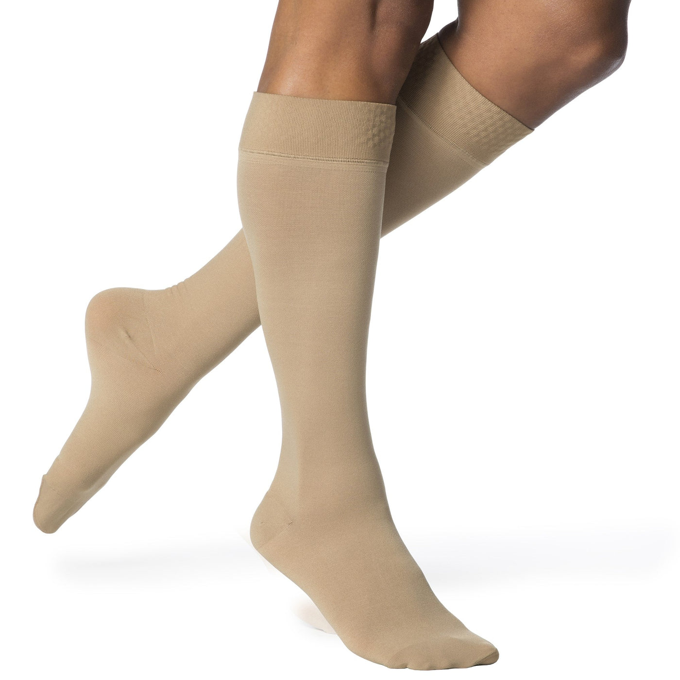 sigvaris-860-opaque-compression-sock-knee-high-women-light-beige-closed-toe-1-front-view