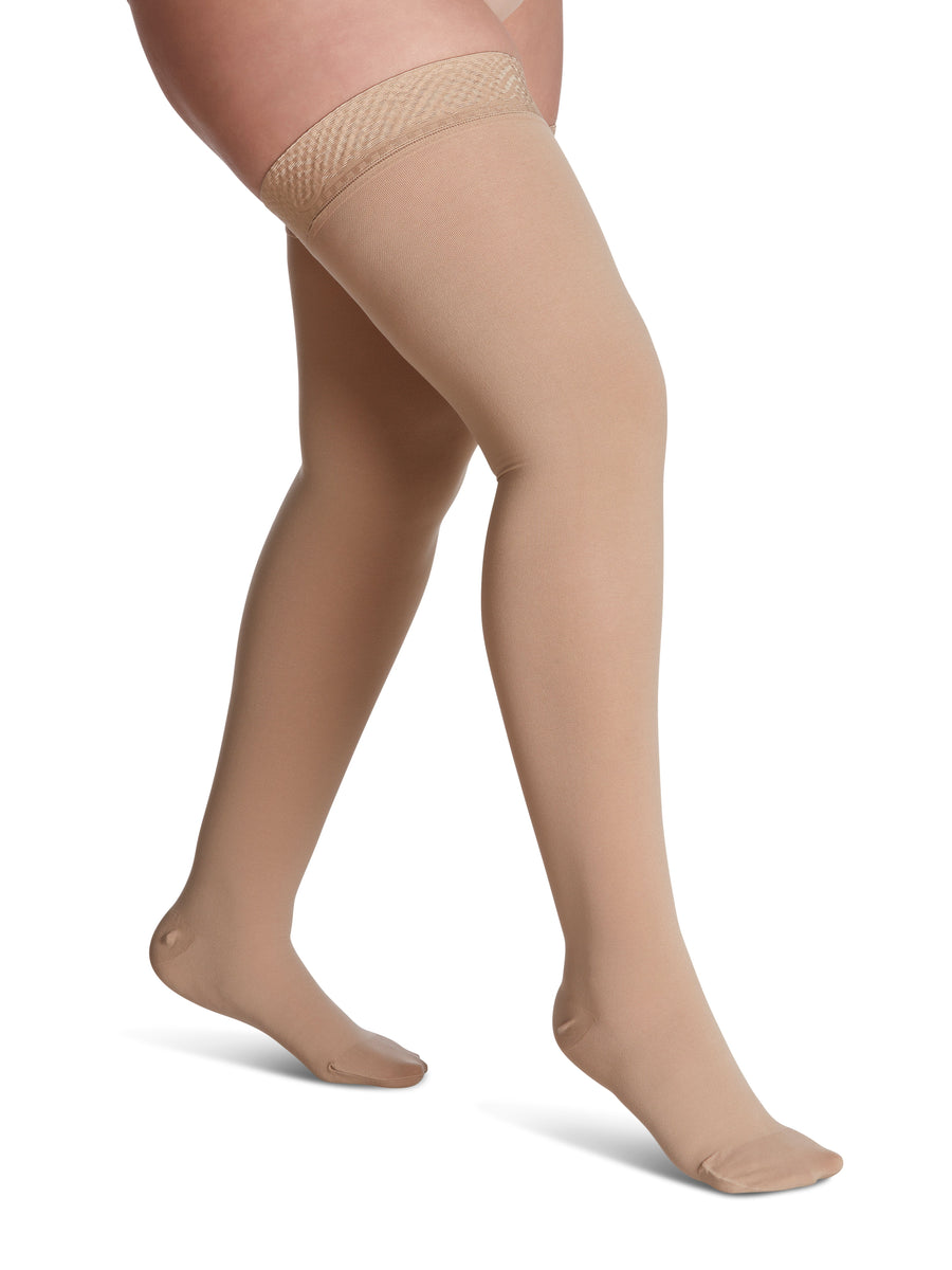 sigvaris-860-opaque-compression-sock-thigh-high-women-honey-closed-toe-1-side-view