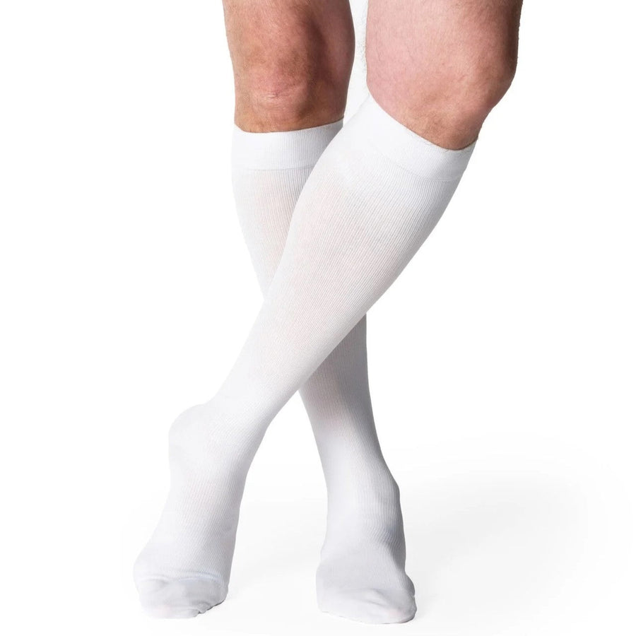 sivgaris-232-233-essential-cotton-compression-sock-knee-high-men-white-closed-toe-1-front-view