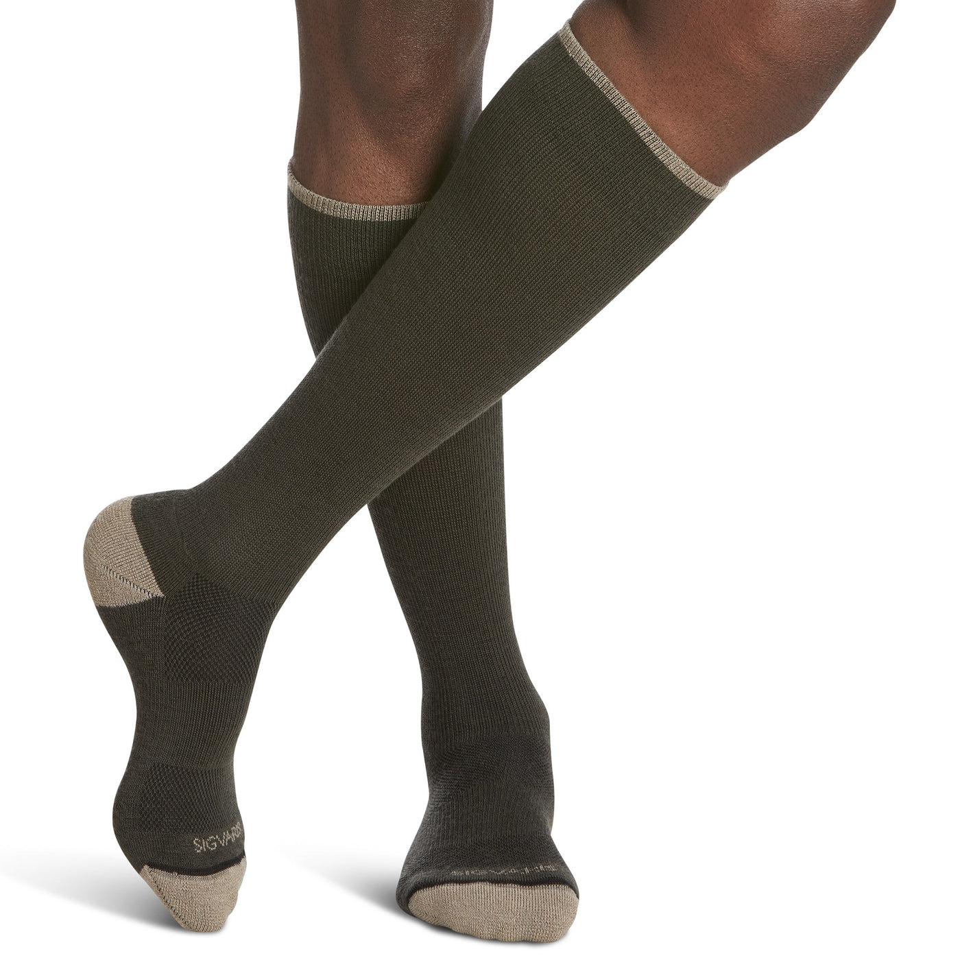 sivgaris-421-merino-wool-outdoor-compression-sock-knee-high-15-20-mmhg-olive-unisex-1-front-view