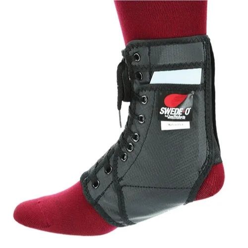model wearing swede o ankle lok side view