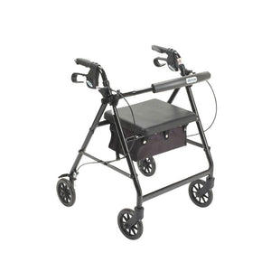 walker rollator 6 wheels aluminum frame black front view