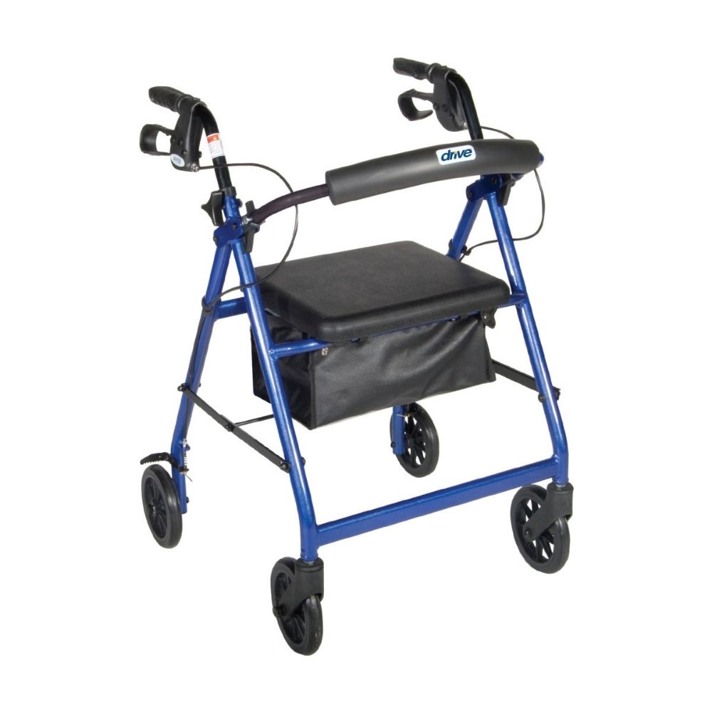 walker rollator 6 wheels aluminum frame blue front view